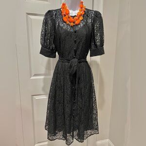 Calvin Klein Black Lace Long Sleeve Dress